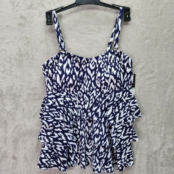 Island Escape Tankini Size 8 Navy Blue Tiered Ruffled Waist Minimizer‎ Swimsuit - Picture 1 of 8